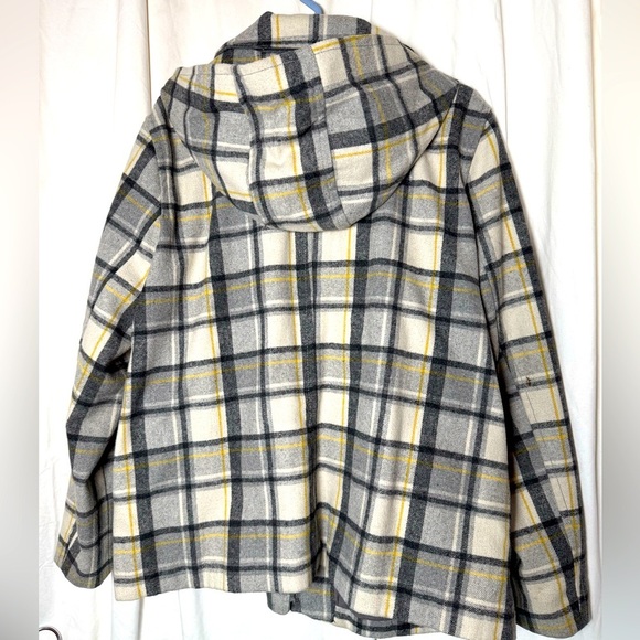 Old Navy Wool Blend Plaid Hooded Peacoat Zipper and Toggles Womens Sz XXL Warm - Picture 2 of 5